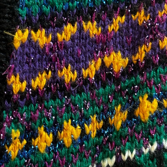 Vintage Russ Black Knit Multicolor Button Up V-Neck Sweater Vest, Cottagecore - Picture 5 of 12